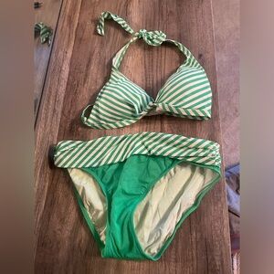 Ralph Lauren Bikini Size 10 Green Stripe 2 Piece Swimsuit Bathing Suit